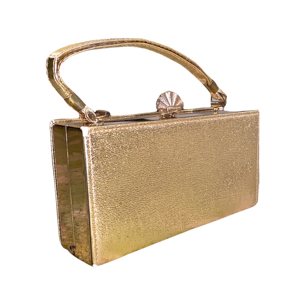 Vintage Metallic Gold Box Handbag Purse